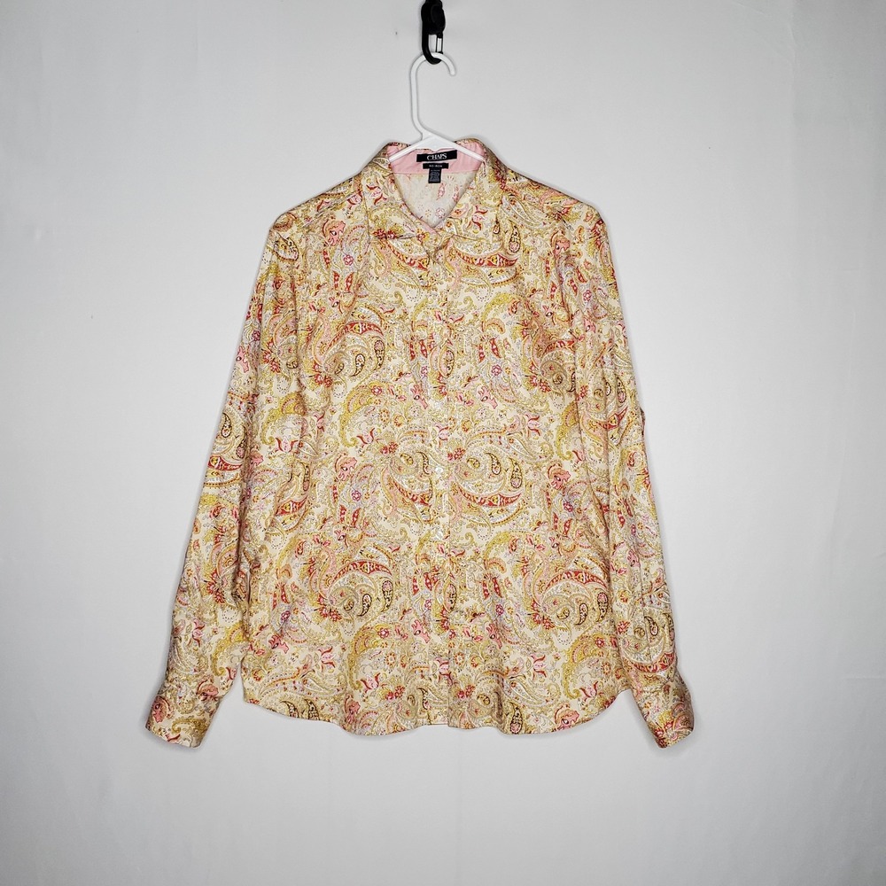 Chaps No Iron Paisley Button Collar Shirt Women XL Classic Old Money Feminine